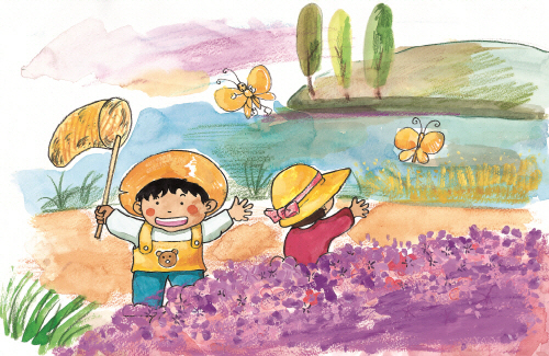 Bj그림벽지 AT11818 계절 봄 인물 벽화 꾸미기 뮤럴벽지