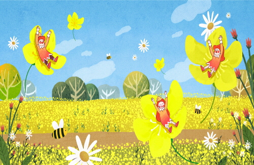 Bj그림벽지 AT16248740 계절 봄 인물 벽화 꾸미기 뮤럴벽지