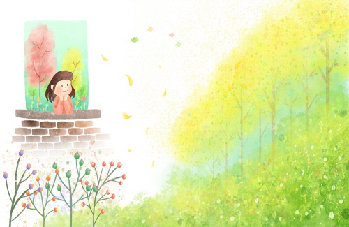 Bj그림벽지 AT16249954 계절 봄 인물 벽화 꾸미기 뮤럴벽지