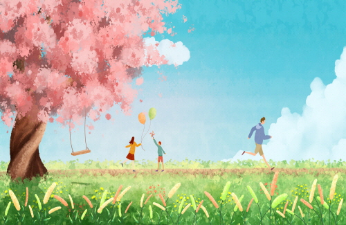 Bj그림벽지 AT16251422 계절 봄 인물 벽화 꾸미기 뮤럴벽지