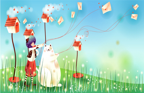 Bj그림벽지 AT231324 계절 봄 인물 벽화 꾸미기 뮤럴벽지