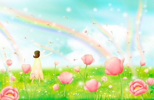 Bj그림벽지 AT243486 계절 봄 인물 벽화 꾸미기 뮤럴벽지