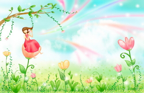 Bj그림벽지 AT243487 계절 봄 인물 벽화 꾸미기 뮤럴벽지