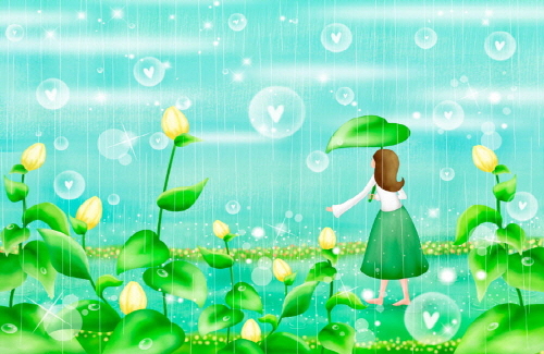 Bj그림벽지 AT243489 계절 봄 인물 벽화 꾸미기 뮤럴벽지