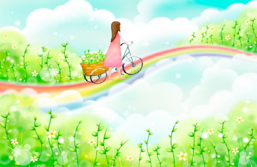 Bj그림벽지 AT243490 계절 봄 인물 벽화 꾸미기 뮤럴벽지