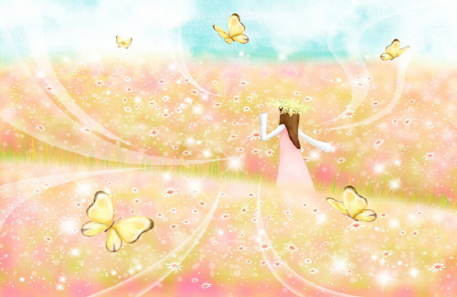 Bj그림벽지 AT243492 계절 봄 인물 벽화 꾸미기 뮤럴벽지