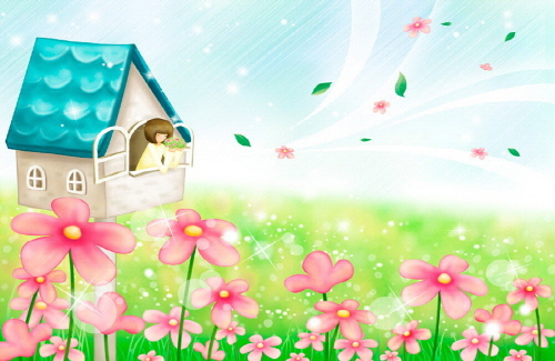 Bj그림벽지 AT243493 계절 봄 인물 벽화 꾸미기 뮤럴벽지