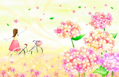 Bj그림벽지 AT243494 계절 봄 인물 벽화 꾸미기 뮤럴벽지