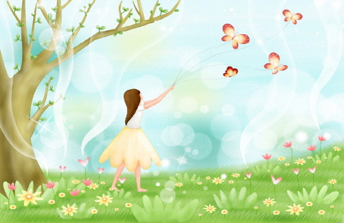 Bj그림벽지 AT243495 계절 봄 인물 벽화 꾸미기 뮤럴벽지