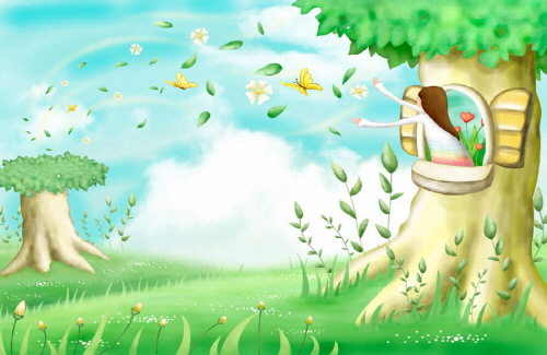 Bj그림벽지 AT243497 계절 봄 인물 벽화 꾸미기 뮤럴벽지