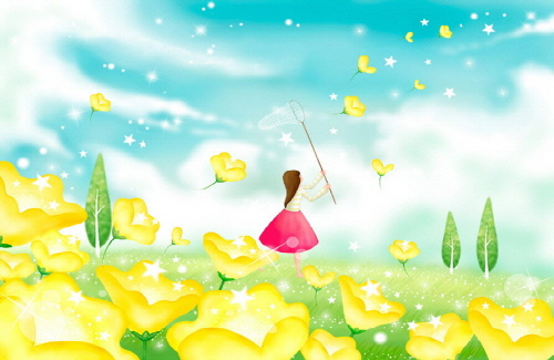 Bj그림벽지 AT243498 계절 봄 인물 벽화 꾸미기 뮤럴벽지