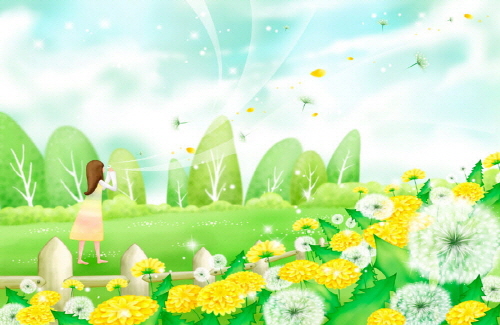 Bj그림벽지 AT243501 계절 봄 인물 벽화 꾸미기 뮤럴벽지