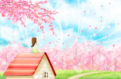 Bj그림벽지 AT243502 계절 봄 인물 벽화 꾸미기 뮤럴벽지