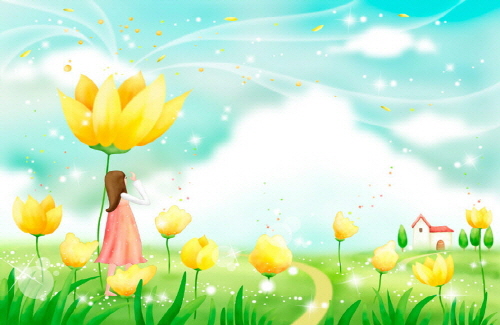 Bj그림벽지 AT243505 계절 봄 인물 벽화 꾸미기 뮤럴벽지