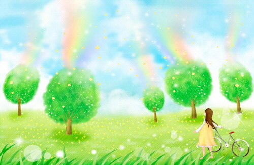 Bj그림벽지 AT243506 계절 봄 인물 벽화 꾸미기 뮤럴벽지