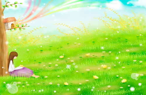 Bj그림벽지 AT243509 계절 봄 인물 벽화 꾸미기 뮤럴벽지