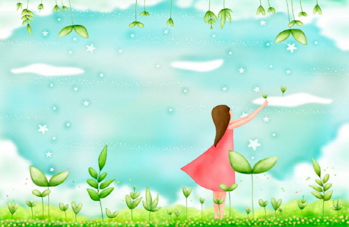 Bj그림벽지 AT243510 계절 봄 인물 벽화 꾸미기 뮤럴벽지