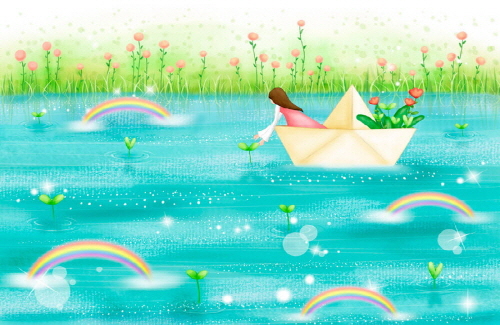 Bj그림벽지 AT243513 계절 봄 인물 벽화 꾸미기 뮤럴벽지