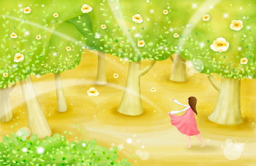 Bj그림벽지 AT243514 계절 봄 인물 벽화 꾸미기 뮤럴벽지