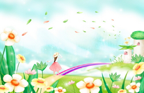 Bj그림벽지 AT243515 계절 봄 인물 벽화 꾸미기 뮤럴벽지