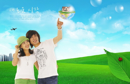 Bj그림벽지 AT244912 계절 봄 인물 벽화 꾸미기 뮤럴벽지