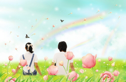 Bj그림벽지 AT244914 계절 봄 인물 벽화 꾸미기 뮤럴벽지