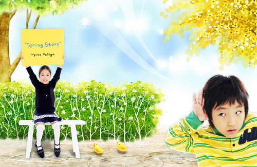 Bj그림벽지 AT244918 계절 봄 인물 벽화 꾸미기 뮤럴벽지