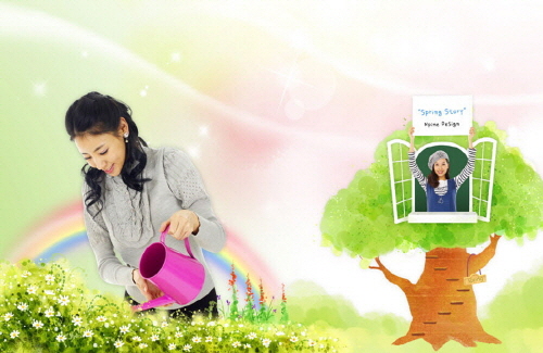 Bj그림벽지 AT244921 계절 봄 인물 벽화 꾸미기 뮤럴벽지