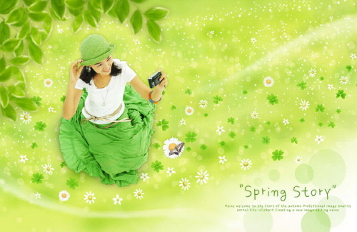 Bj그림벽지 AT244925 계절 봄 인물 벽화 꾸미기 뮤럴벽지