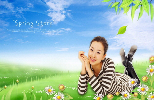 Bj그림벽지 AT244927 계절 봄 인물 벽화 꾸미기 뮤럴벽지