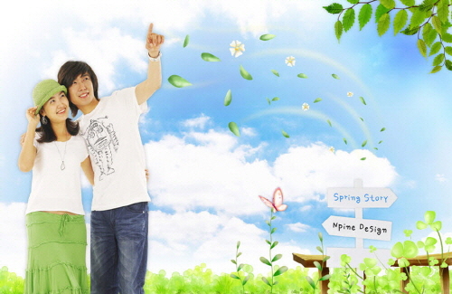 Bj그림벽지 AT244930 계절 봄 인물 벽화 꾸미기 뮤럴벽지