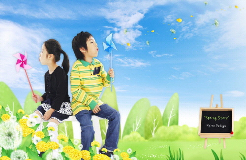 Bj그림벽지 AT244931 계절 봄 인물 벽화 꾸미기 뮤럴벽지