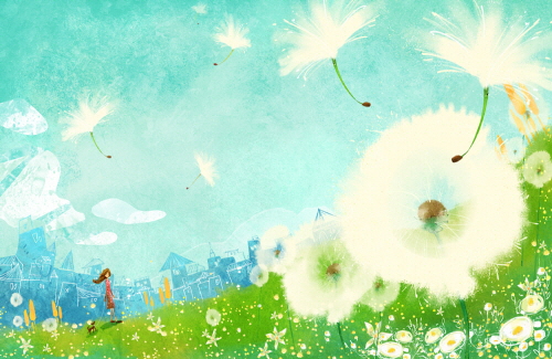 Bj그림벽지 AT572279 계절 봄 인물 벽화 꾸미기 뮤럴벽지