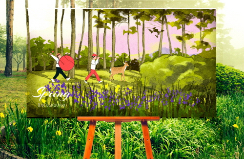 Bj그림벽지 AT902518 계절 봄 인물 벽화 꾸미기 뮤럴벽지
