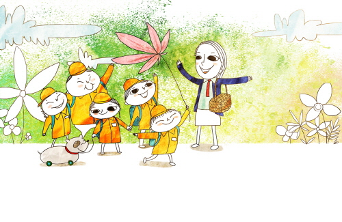 Bj그림벽지 AT912932 계절 봄 인물 벽화 꾸미기 뮤럴벽지