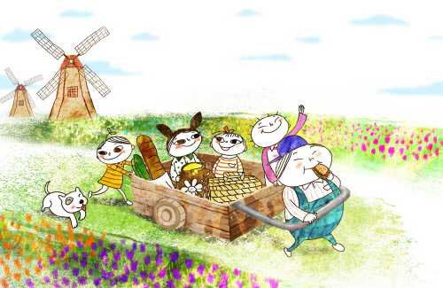 Bj그림벽지 AT912946 계절 봄 인물 벽화 꾸미기 뮤럴벽지