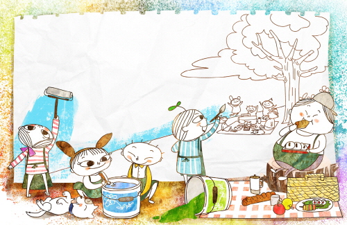 Bj그림벽지 AT912958 계절 봄 인물 벽화 꾸미기 뮤럴벽지