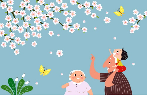 Bj그림벽지 AT997350 계절 봄 인물 벽화 꾸미기 뮤럴벽지